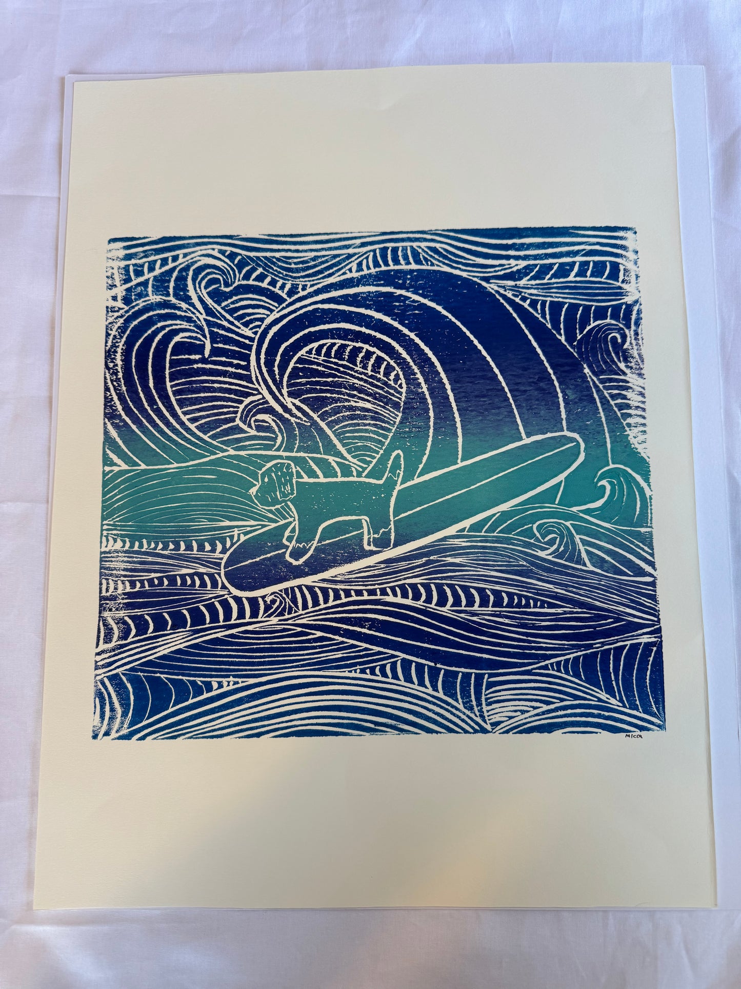Doodle Waves Rider Block Print | 16" x 20"