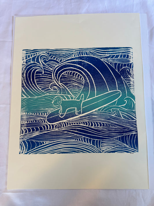 Doodle Waves Rider Block Print | 16" x 20"