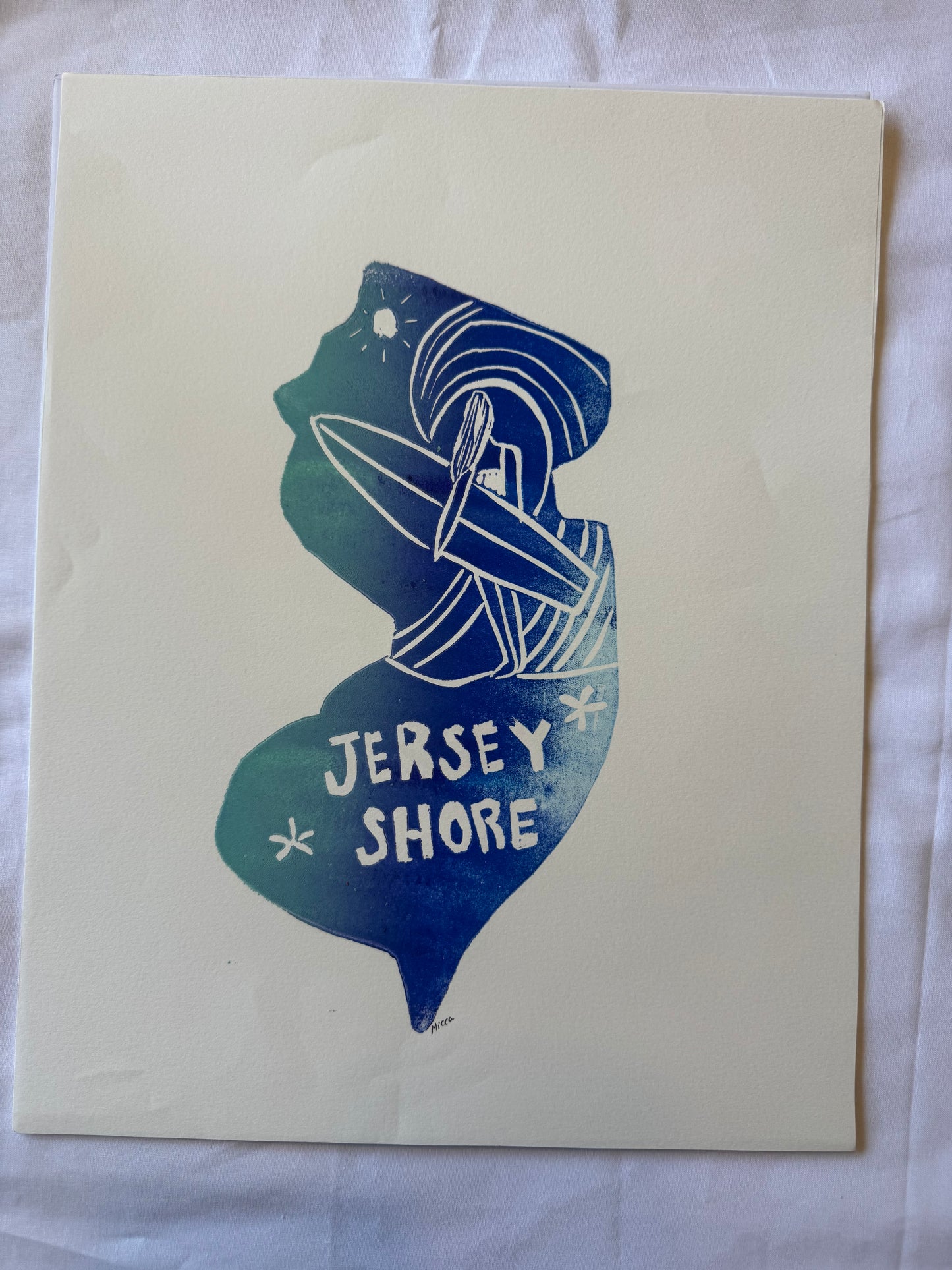 Jersey Shore Surfer Block Print | 11" x 14"