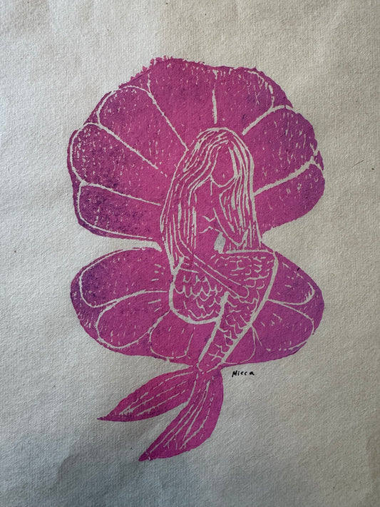 Mermaid Block Print | 8" x 10"
