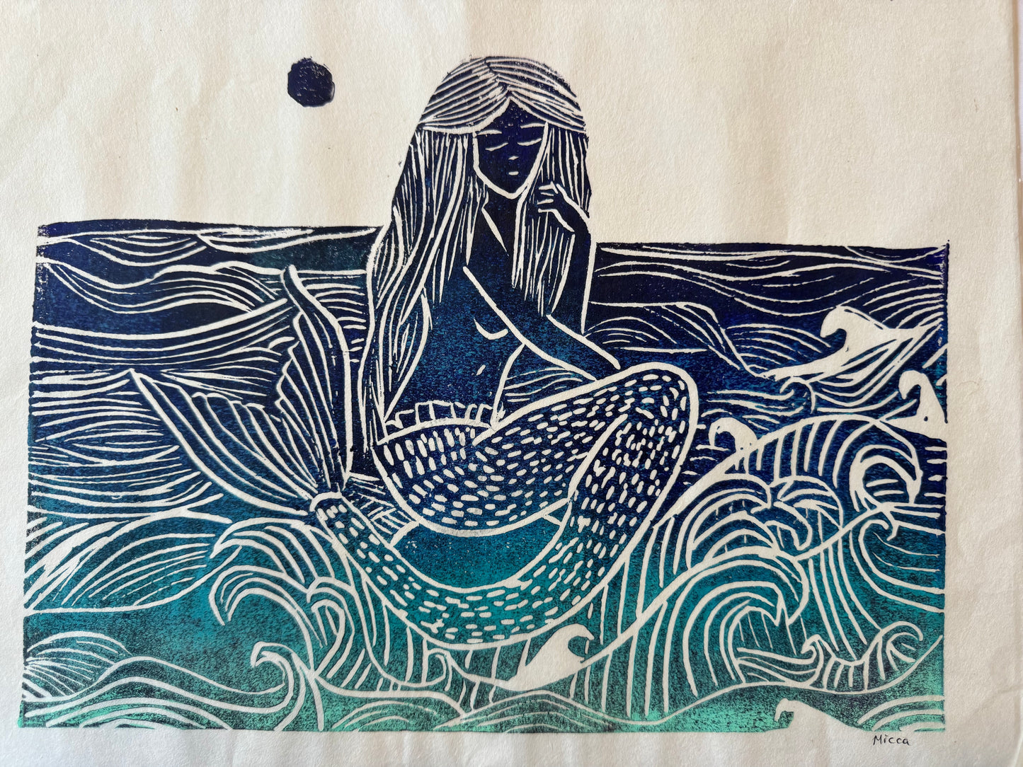 Mermaid in the Waves Block Print | 11" x 14"