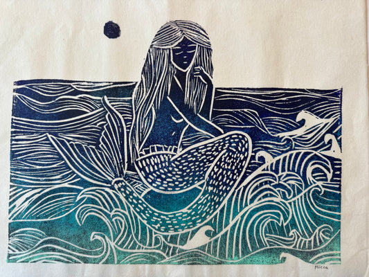 Mermaid in the Waves Block Print | 11" x 14"