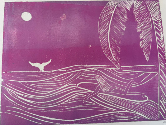 Moonlit Waves Block Print | 16" x 20"