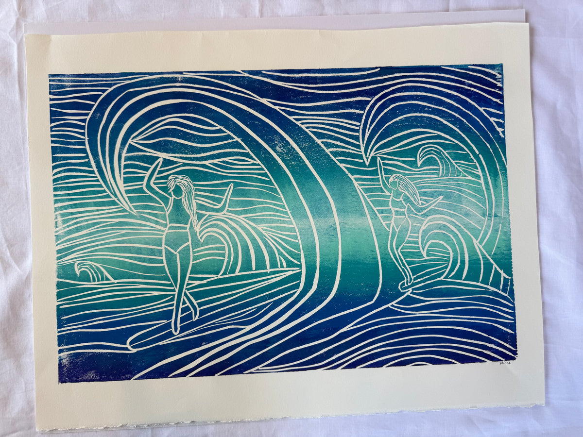 Riding the Waves Block Print | 11" x 14"