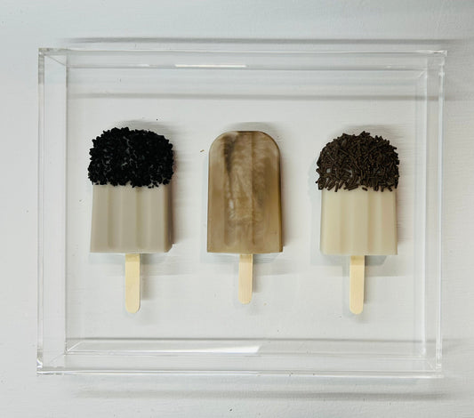 Resin and Acrylic 3 Popsicle Art, 8 x 10, Chocolate and Coffee (CIR026)