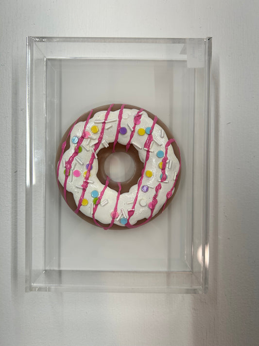 Resin and Acrylic 6 Donut Art, 5 x 7, Tan w/ pastel decorations