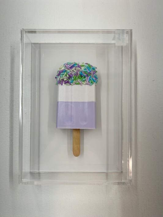 Resin and Acrylic Single Popsicle Art, 5 x 7, Lavender and White