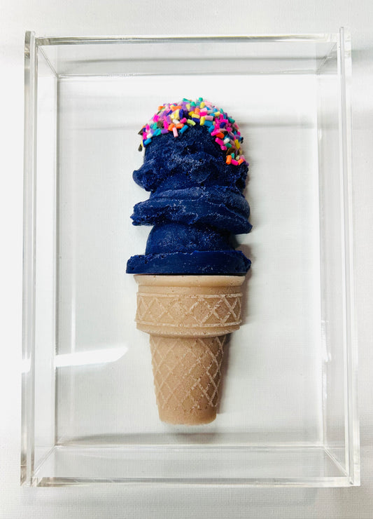 Resin and Acrylic Triple Scoop Ice Cream Cone Art, 5 x 7, Purple w/ Multi colored sprinkles (CIR038)