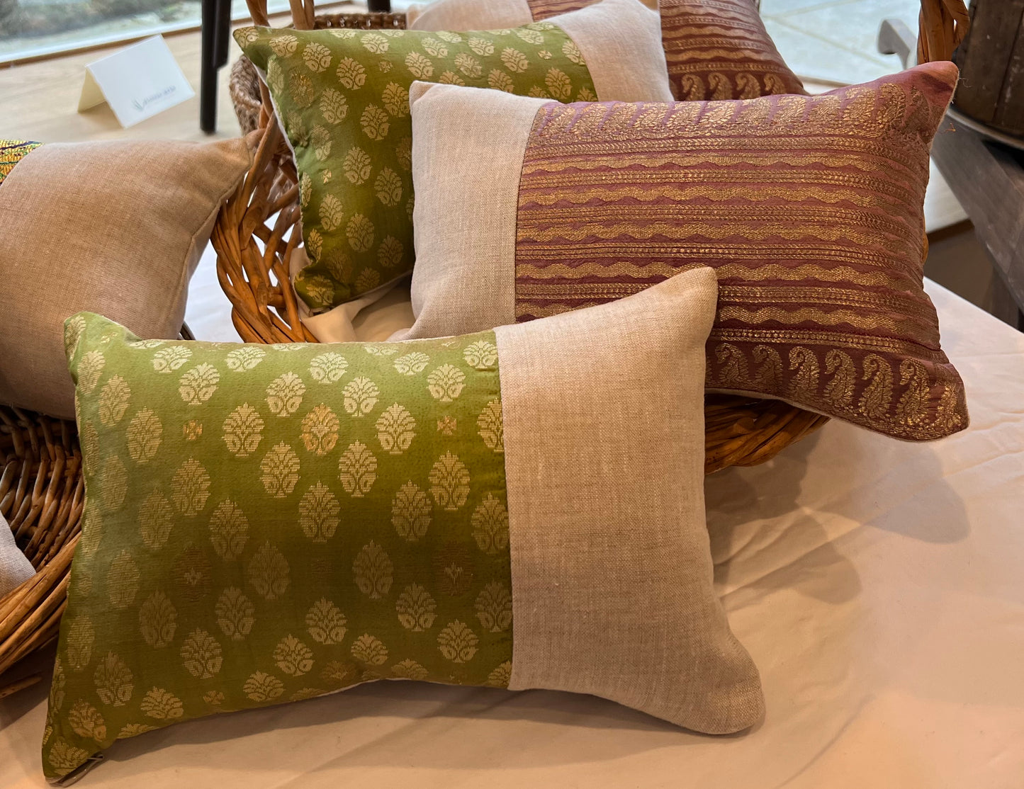 Sari/Linen Pillow | Green