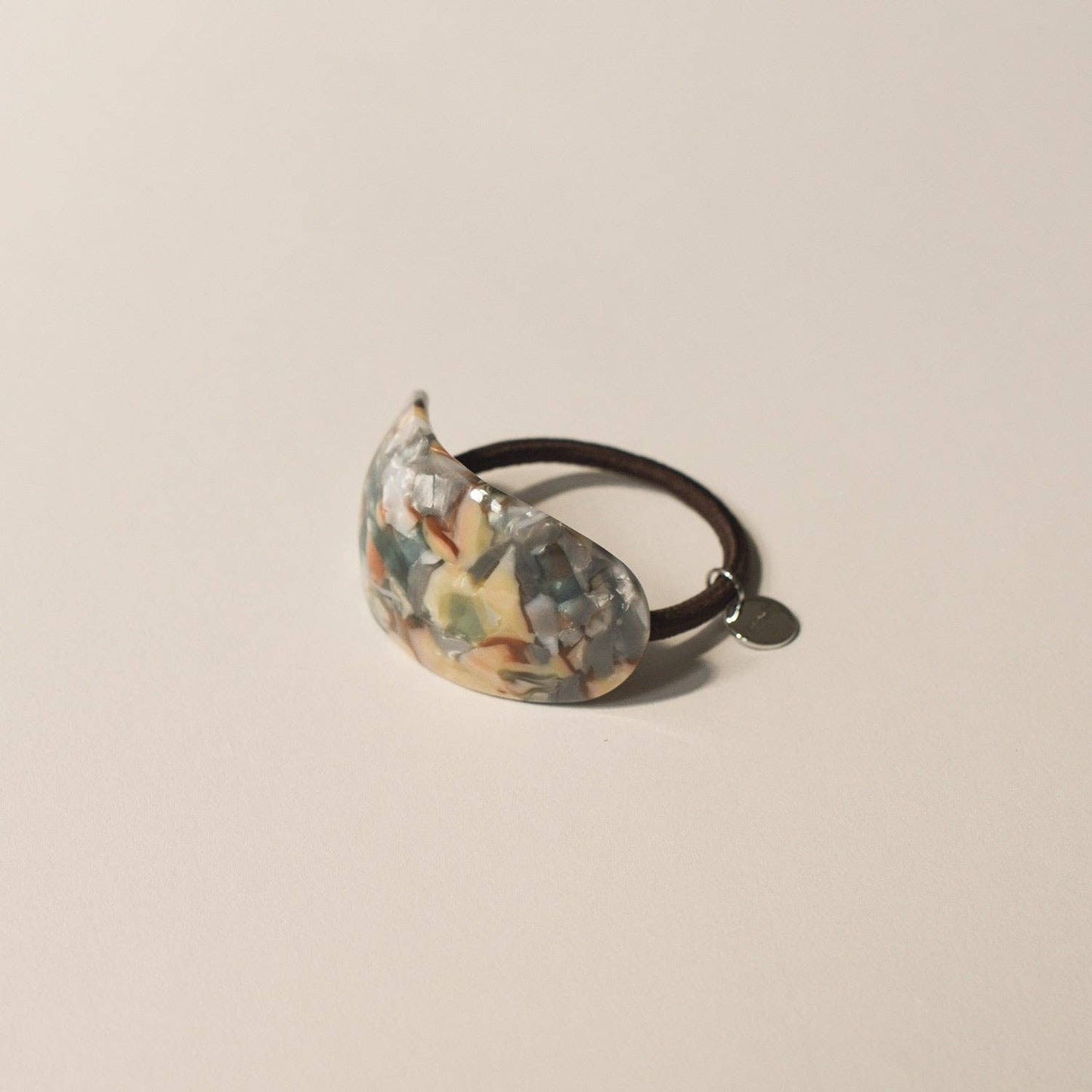 Curved Oval Resin Ponytail Hair Tie | Blue Marble