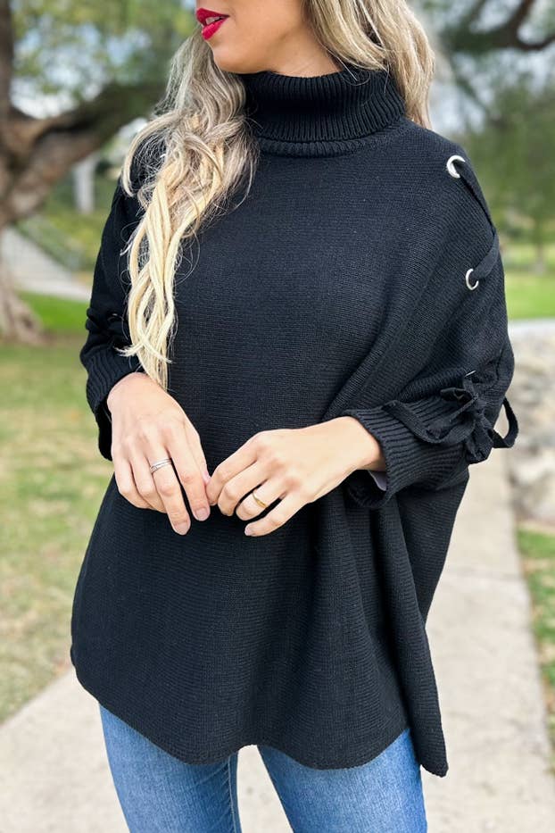 Sweater | Lace Up | Black