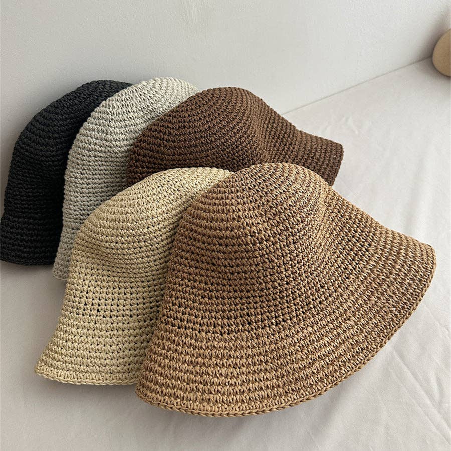 Foldable Raffia Bucket Hat | Beige