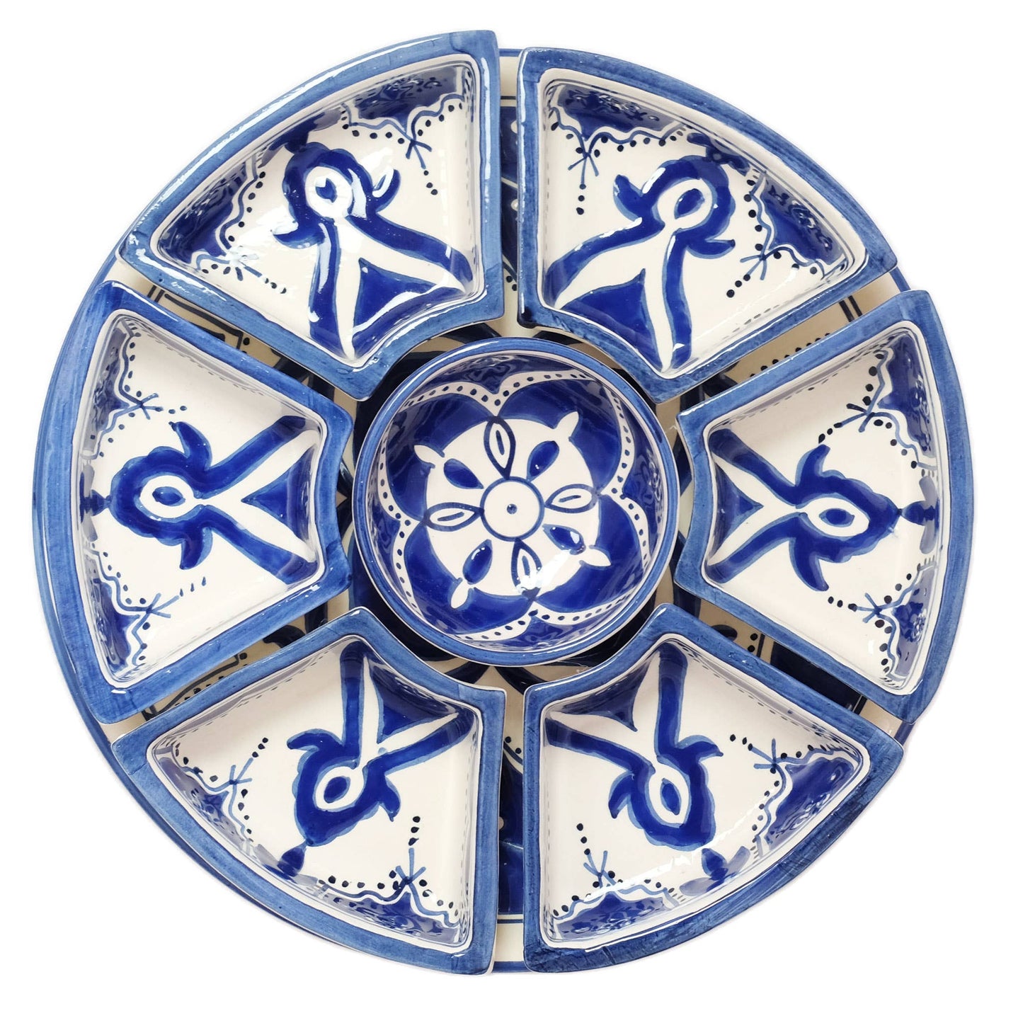 Hand Painted Ceramic Tapas Chip and Dip Server