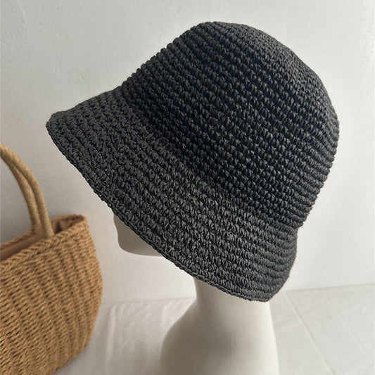 Foldable Raffia Bucket Hat | Black