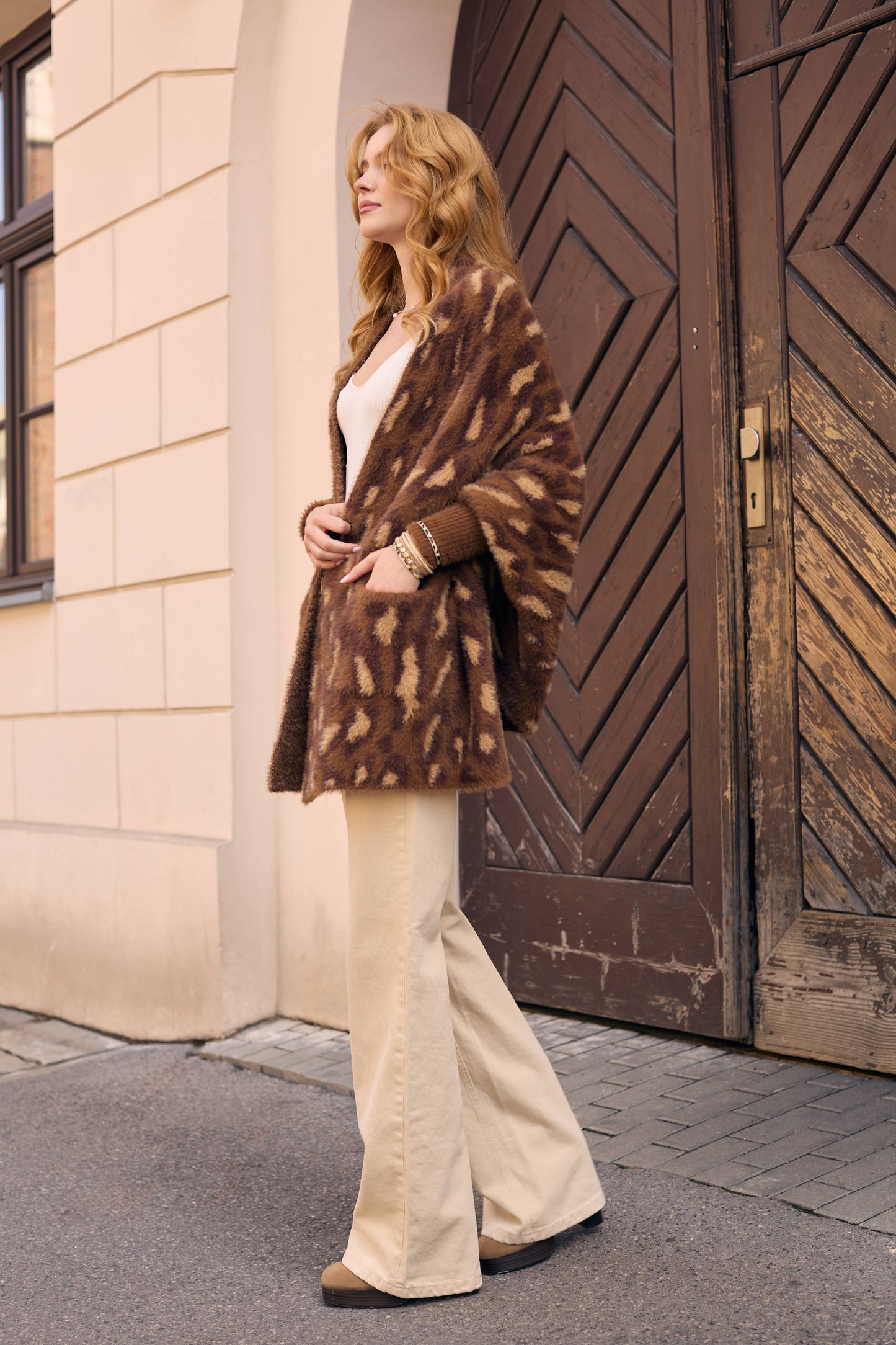 Animal Print Eyelash Knit Cardigan