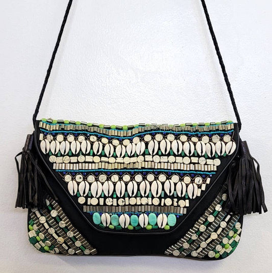 Boho Leather Crossbody Clutch Bag