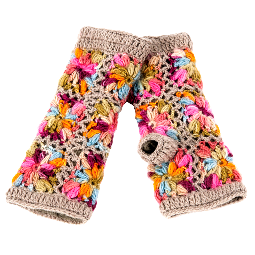 Crochet Handwarmers | Beige Multi