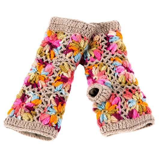 Crochet Handwarmers | Beige Multi