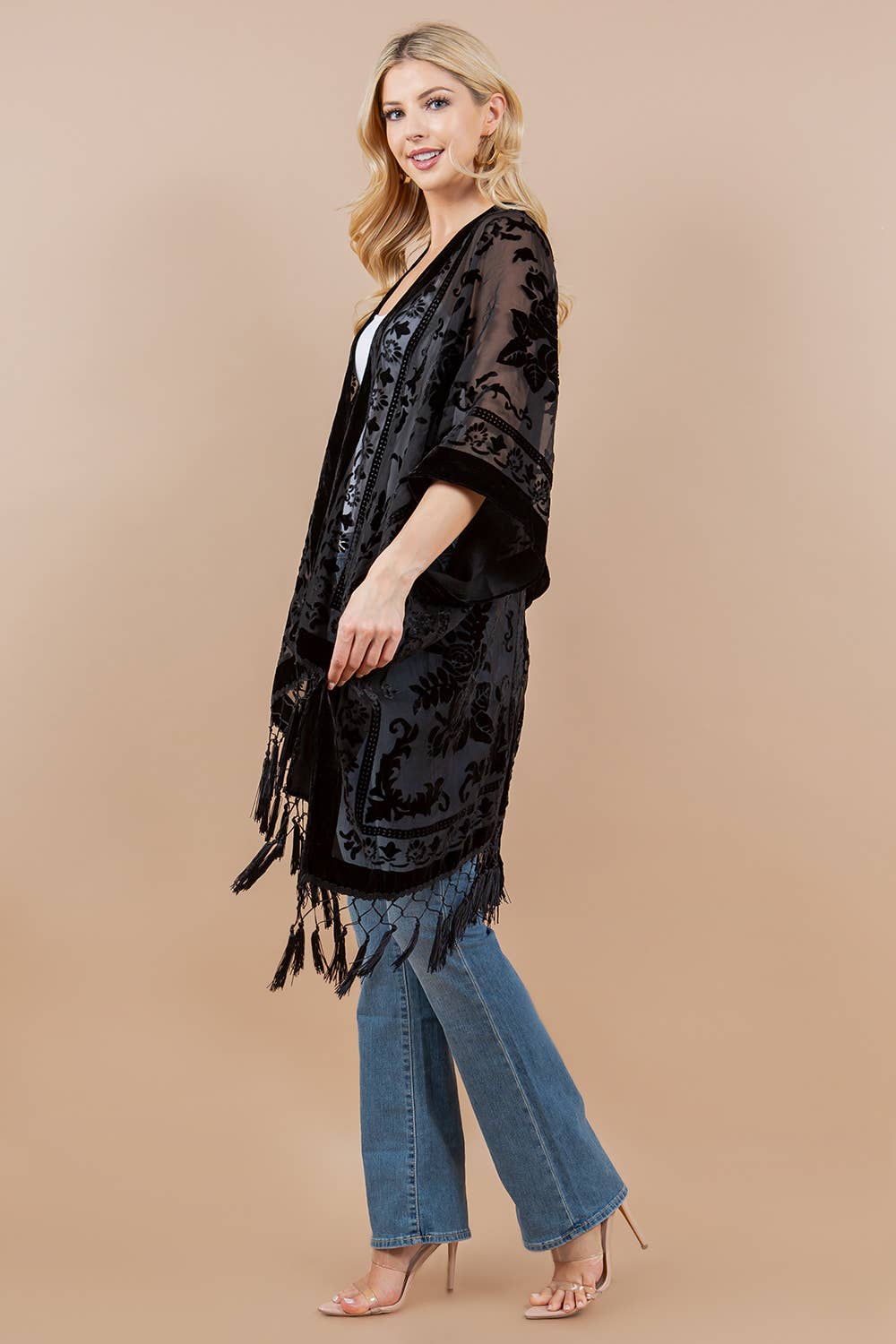 Kimono | Velvet Burnout | Black Fringe