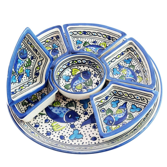 Hand Painted Ceramic Tapas Chip and Dip Server