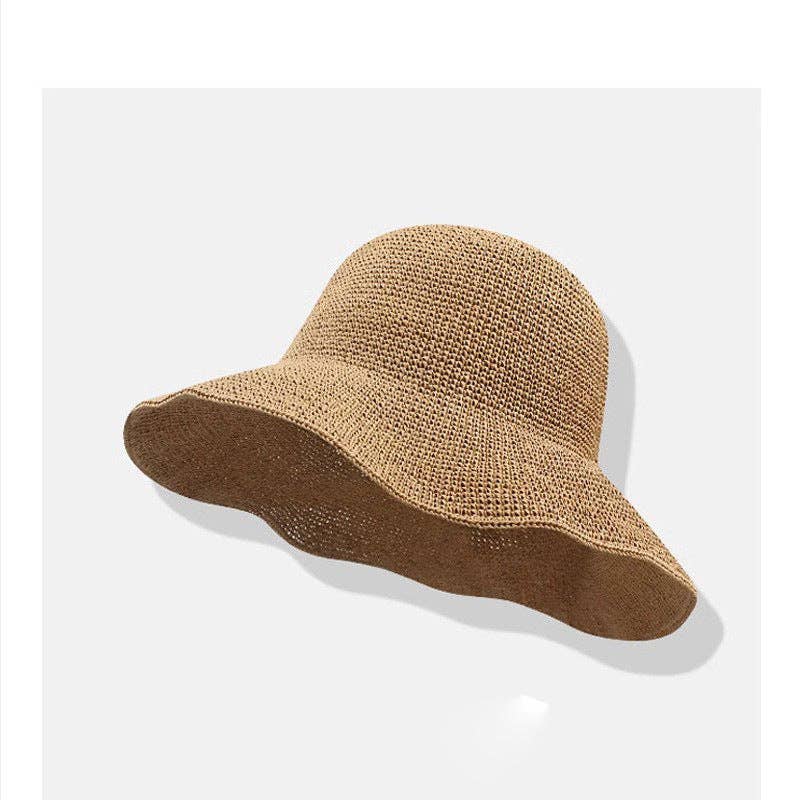 Foldable Raffia Bucket Hat | Wide Brim | Khaki