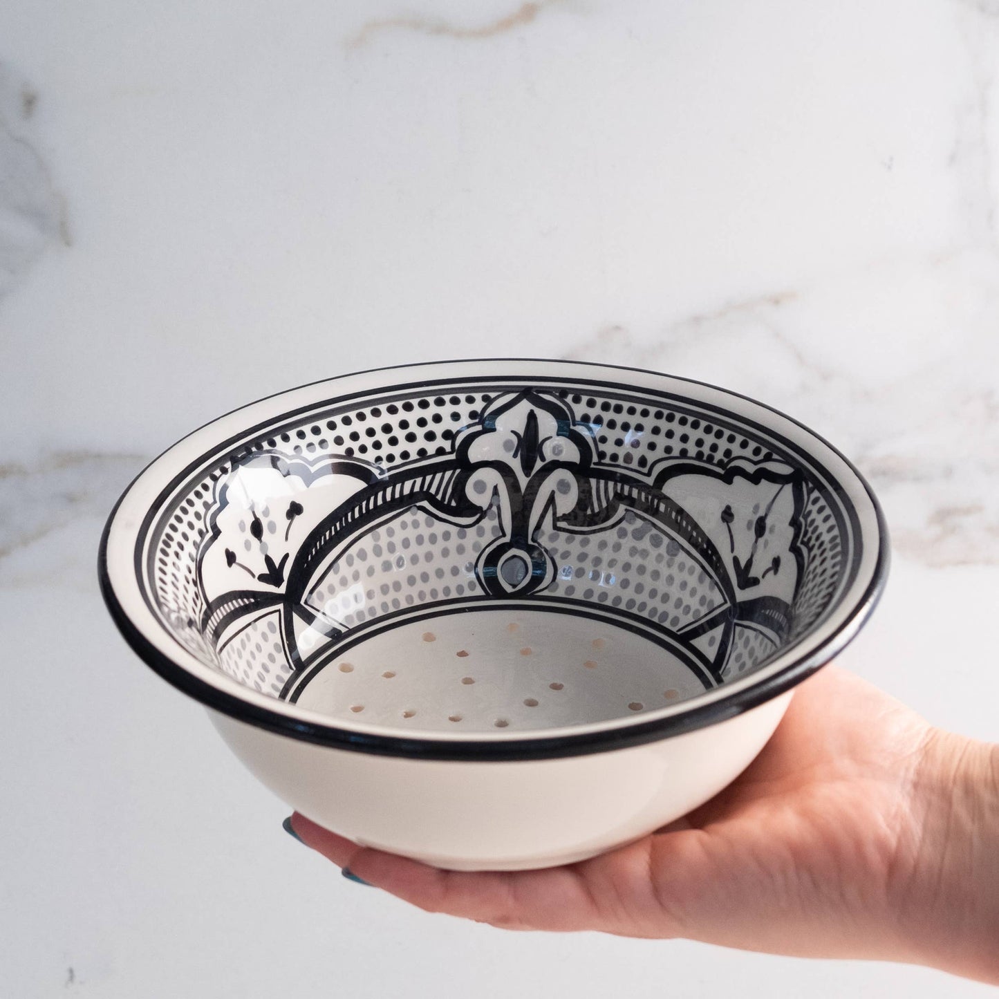 Small Ceramic Berry Bowl Strainer | Black + White