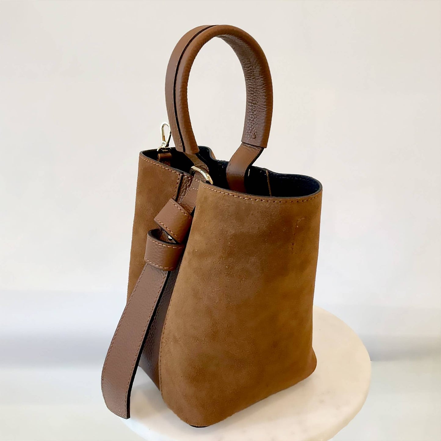 Italian Suede Convertible Handbag | Peanut