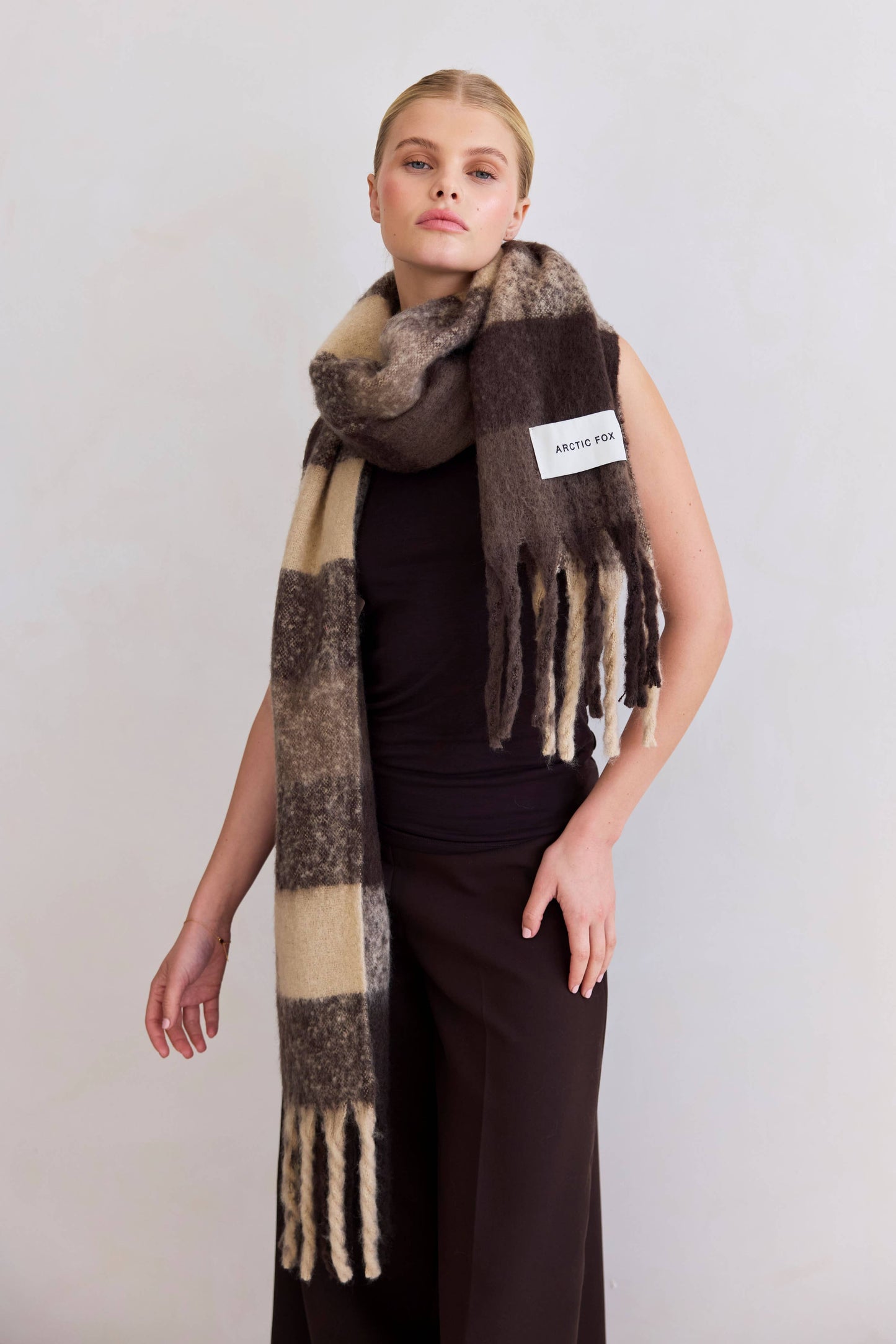 Ultra Soft Recycled Scarf | Brown Check