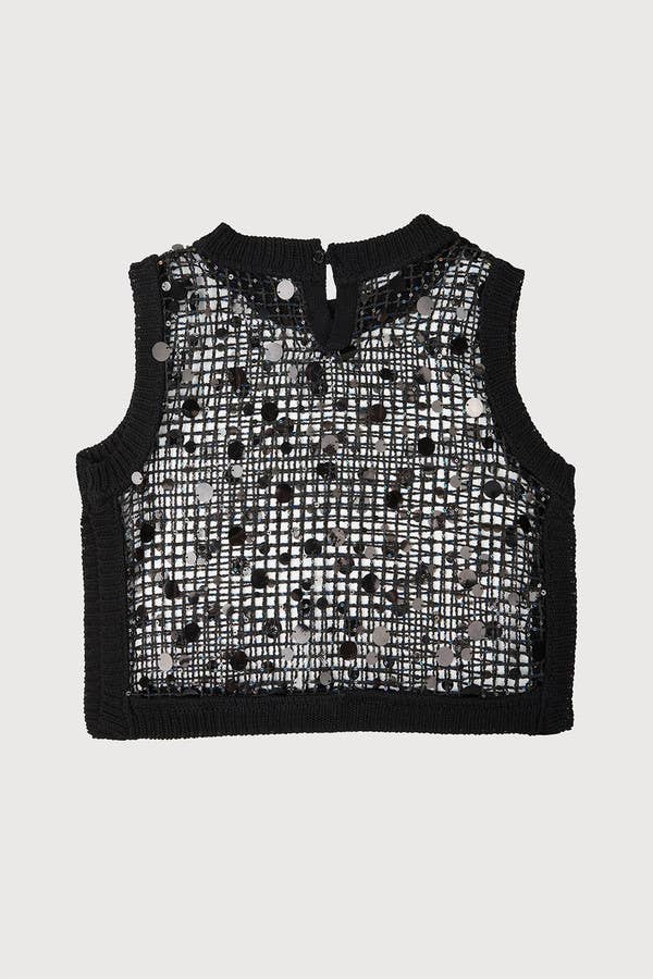 Deco Sequin Shell Top | Black