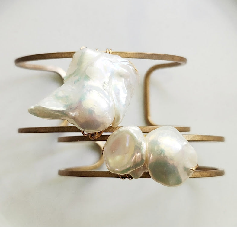 Baroque Pearl + Brass Cuff