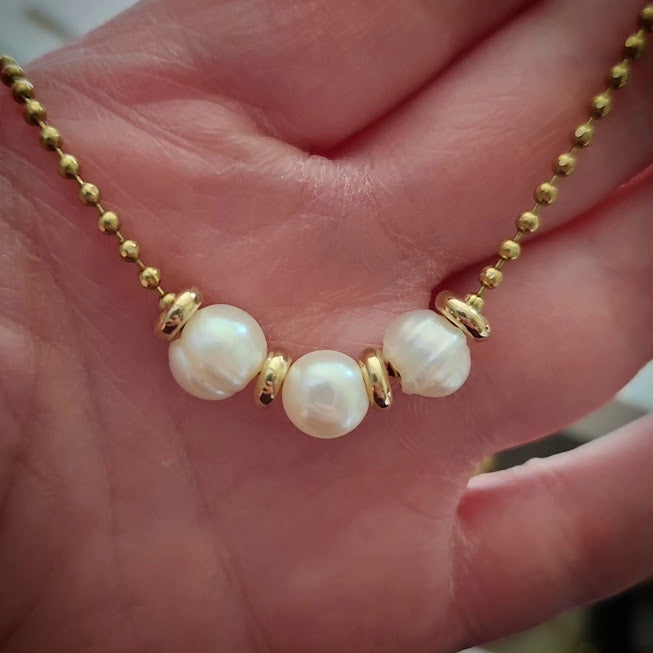 Pearl + Brass Beaded Necklace
