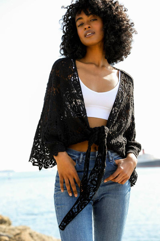Crochet Kimono Wrap | Black