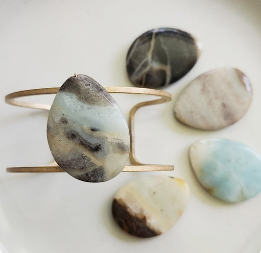 Black Gold Amazonite + Brass Cuff