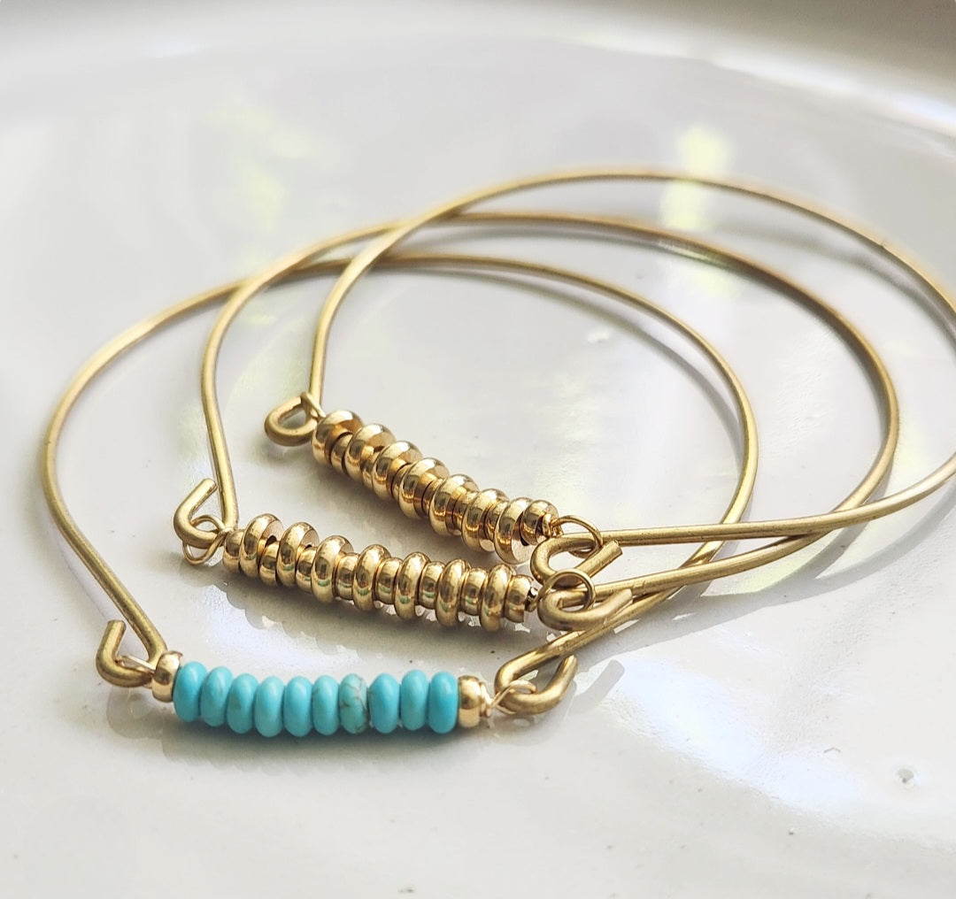 Blue Howlite + Brass Bangles