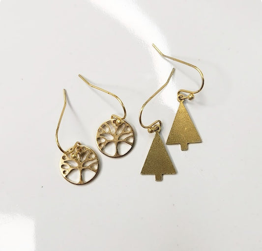 Brass Tree Charm Earrings