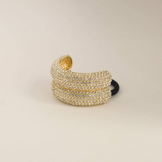 Pave Stone Metal Double Cuff Ponytail Hair Tie | Gold