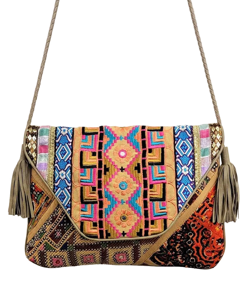 Boho Leather Crossbody Clutch Bag
