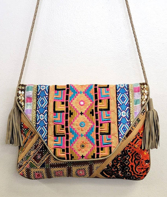 Boho Leather Crossbody Clutch Bag