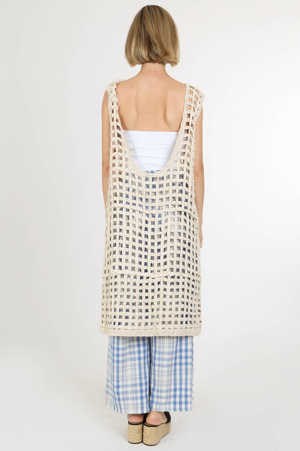 Hollow Out Net Cable Knit Sleeveless Midi Dress