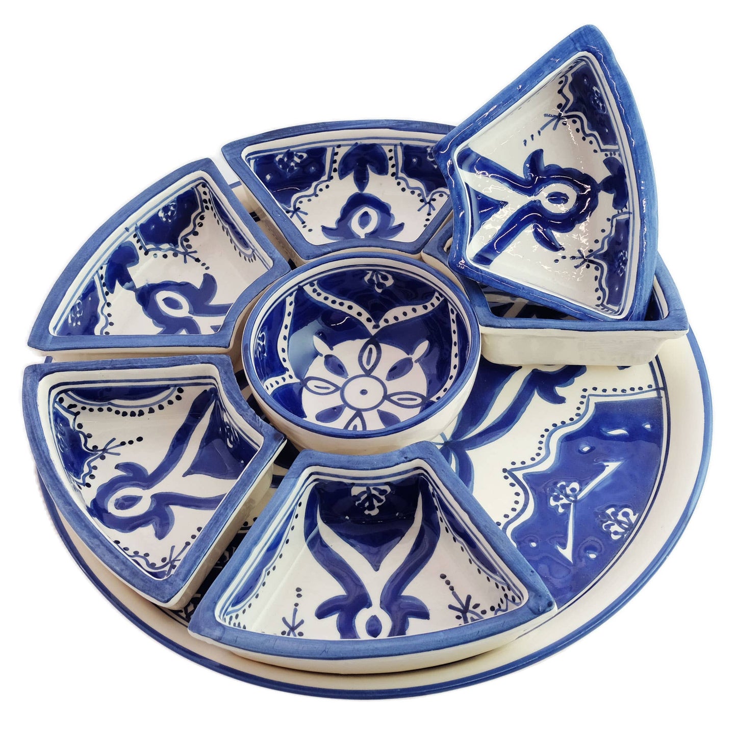 Hand Painted Ceramic Tapas Chip and Dip Server