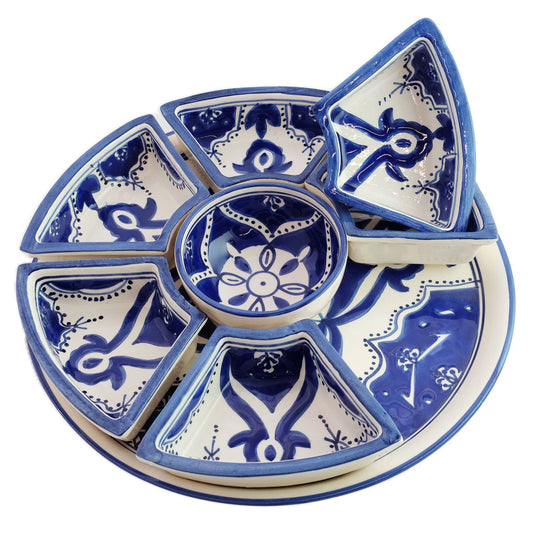 Hand Painted Ceramic Tapas Chip and Dip Server
