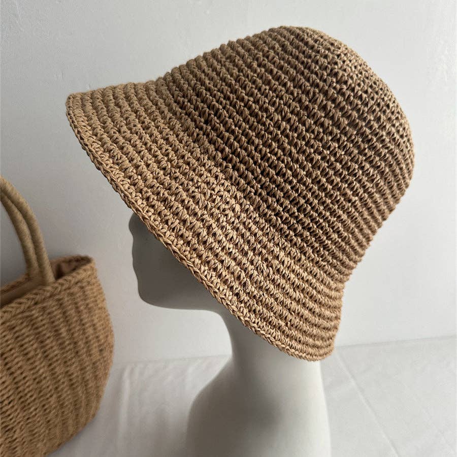 Foldable Raffia Bucket Hat | Khaki