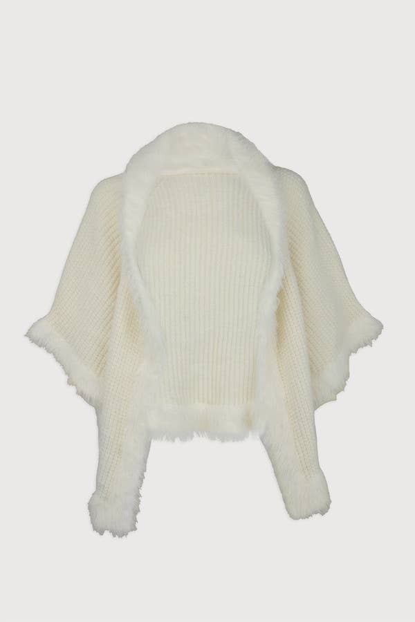Fur Trim Knit Open Cardigan | White