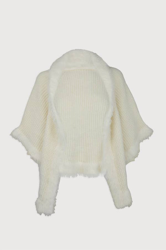 Fur Trim Knit Open Cardigan | White