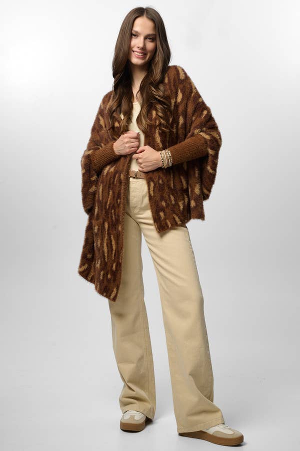 Animal Print Eyelash Knit Cardigan