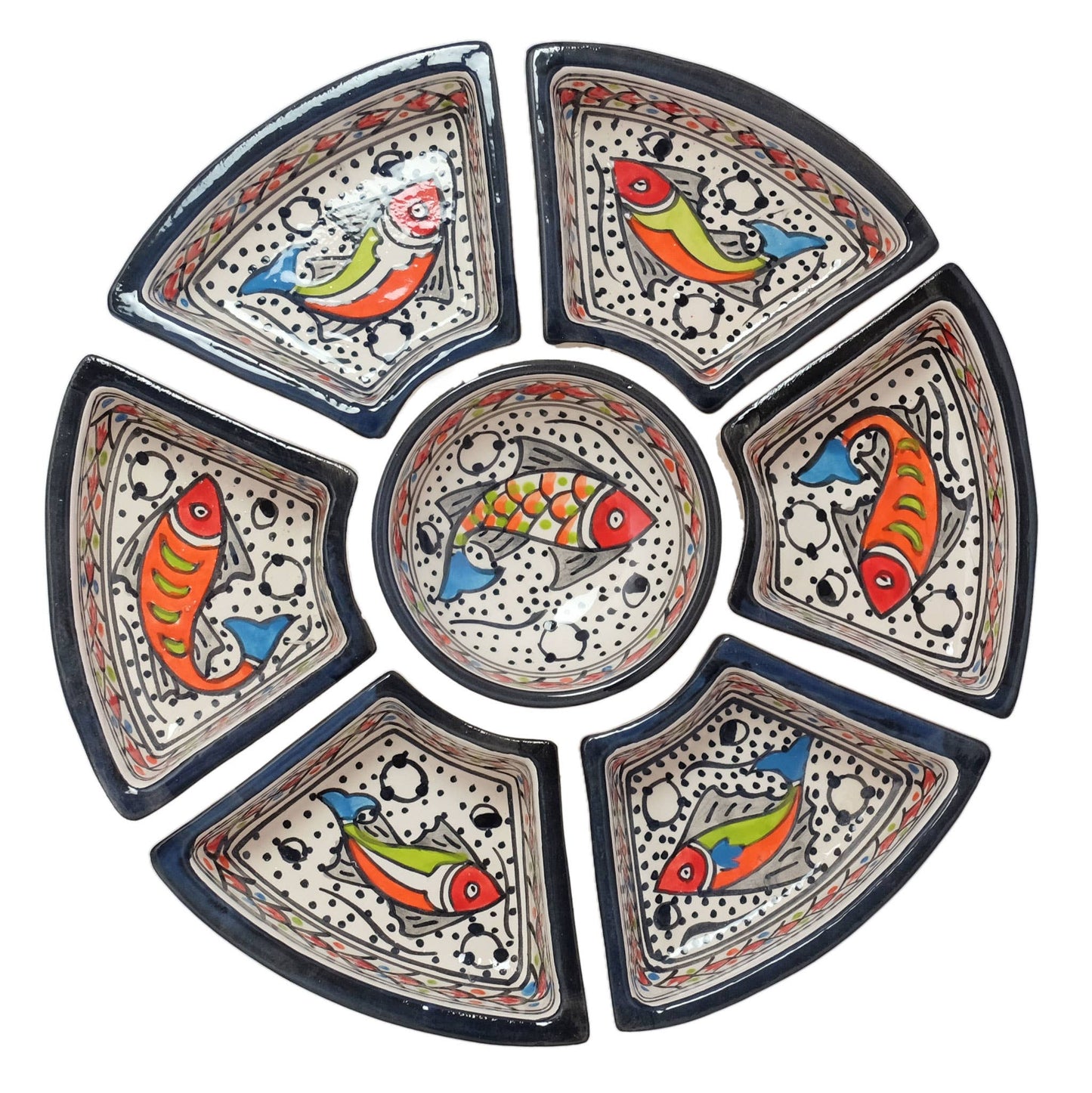 Hand Painted Ceramic Tapas Chip and Dip Server