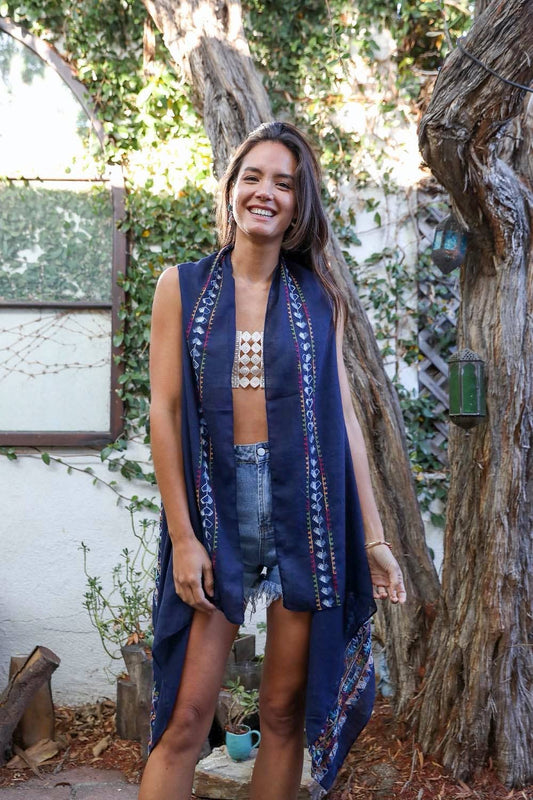 Vest | Embroidered | Navy