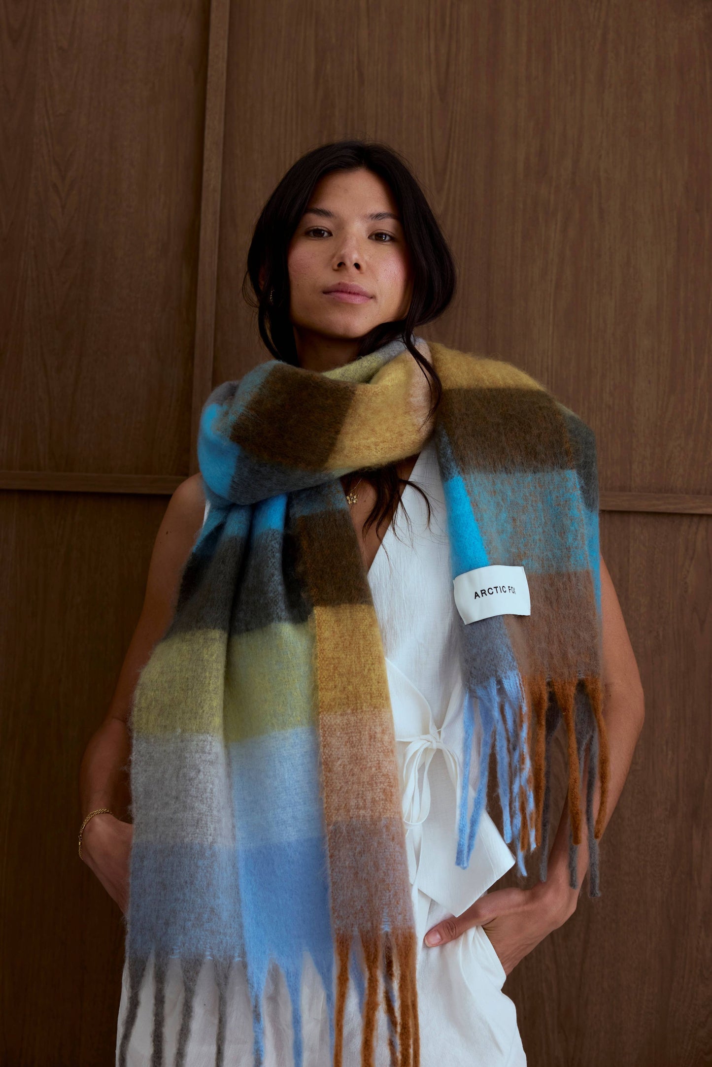 Ultra Soft Recycled Scarf | Blue + Orange Plaid
