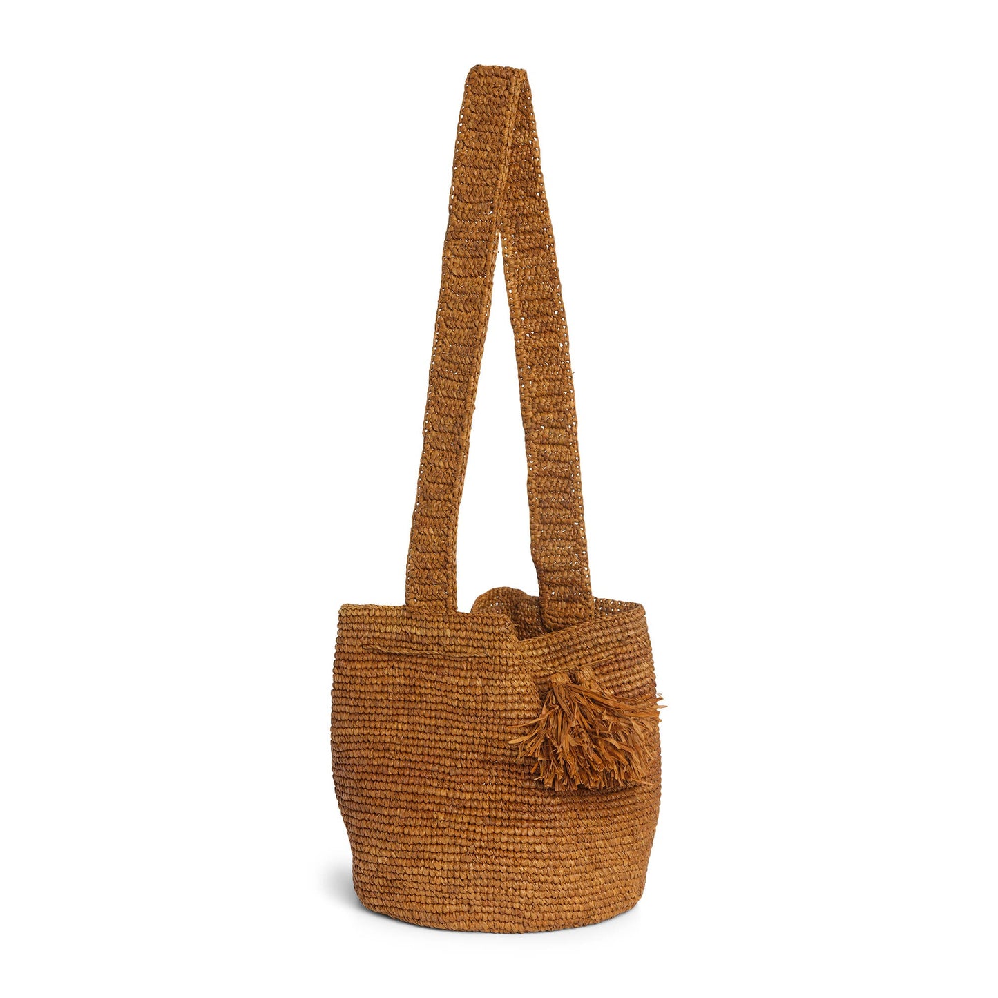 Raffia Cross Body Bucket Basket - Tan