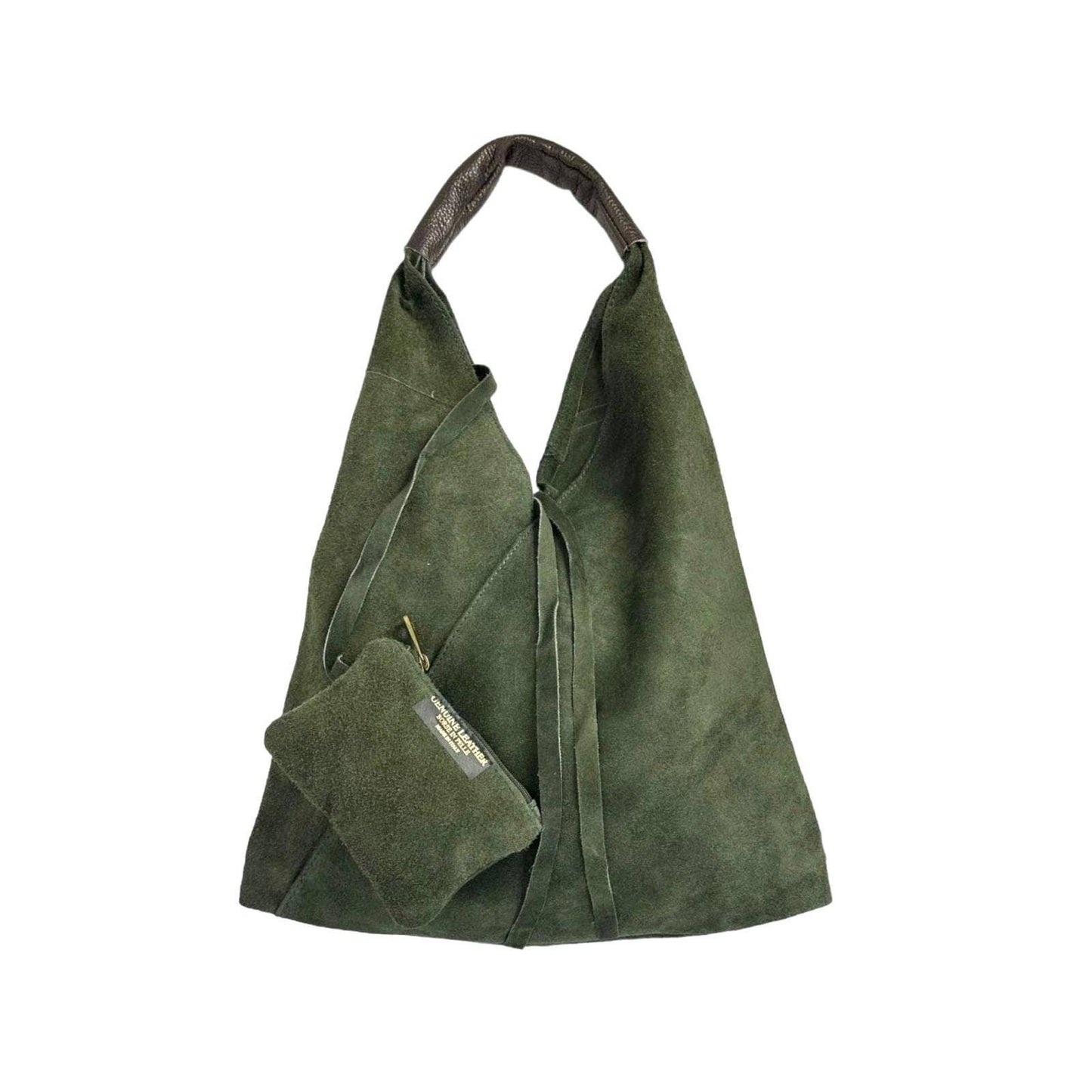 Women's Suede Leather Shoulder Bag with Purse: Military green